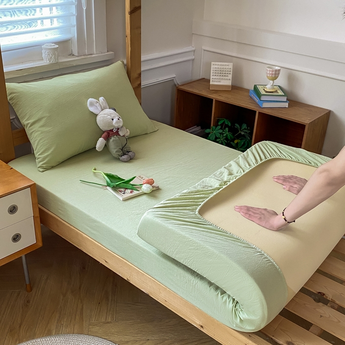 91家纺网 家纺一手货源 找家纺 恋人优选 2025新款儿童学生宿舍上下铺全棉纯棉色织床笠单品单床笠床笠单件-无标款系列二 青辰绿
