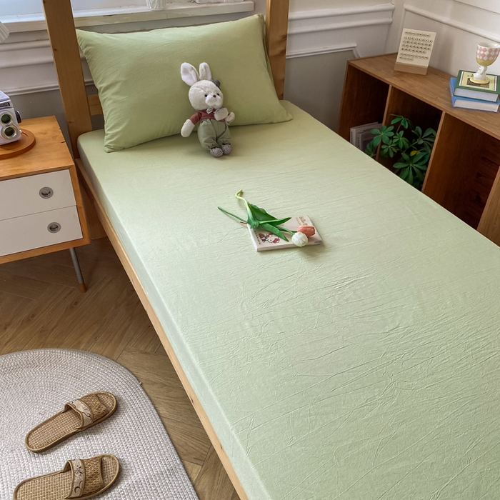 91家纺网 家纺一手货源 找家纺 恋人优选 2025新款儿童学生宿舍上下铺全棉纯棉色织床笠单品单床笠床笠单件-无标款系列二 青辰绿