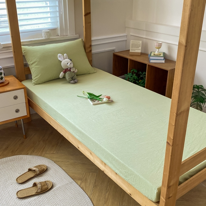 91家纺网 家纺一手货源 找家纺 恋人优选 2025新款儿童学生宿舍上下铺全棉纯棉色织床笠单品单床笠床笠单件-无标款系列二 青辰绿