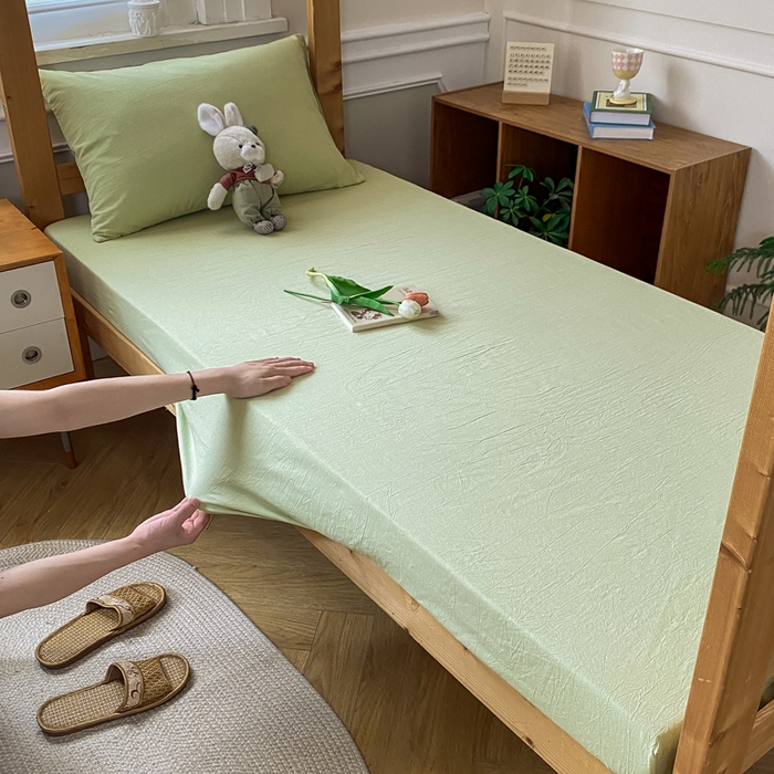 91家纺网 家纺一手货源 找家纺 恋人优选 2025新款儿童学生宿舍上下铺全棉纯棉色织床笠单品单床笠床笠单件-无标款系列二 青辰绿