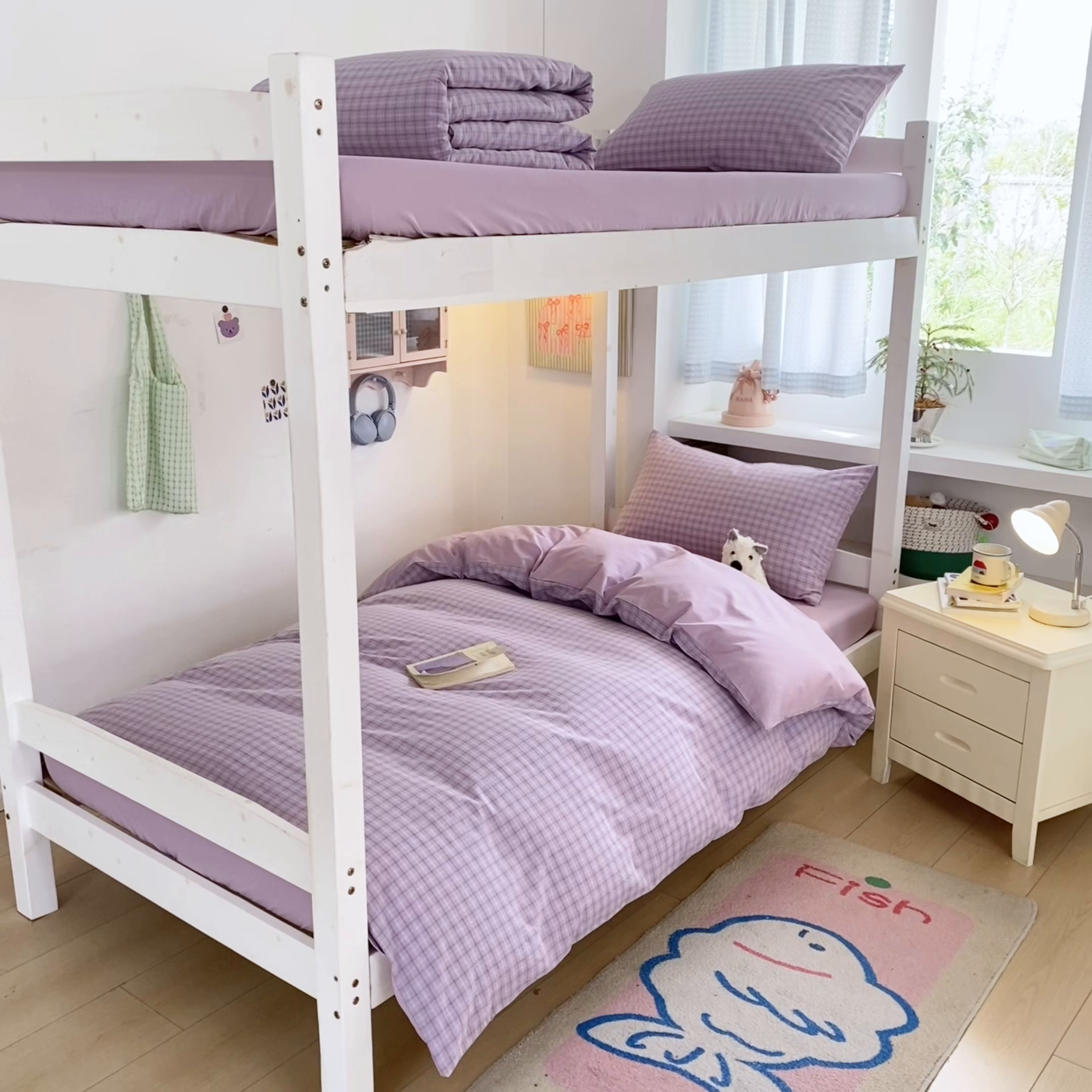 91家纺网 家纺一手货源 找家纺 寐居家纺 2025新款亲肤舒适全棉纯棉色织水洗棉学生三件套 哈曼-紫