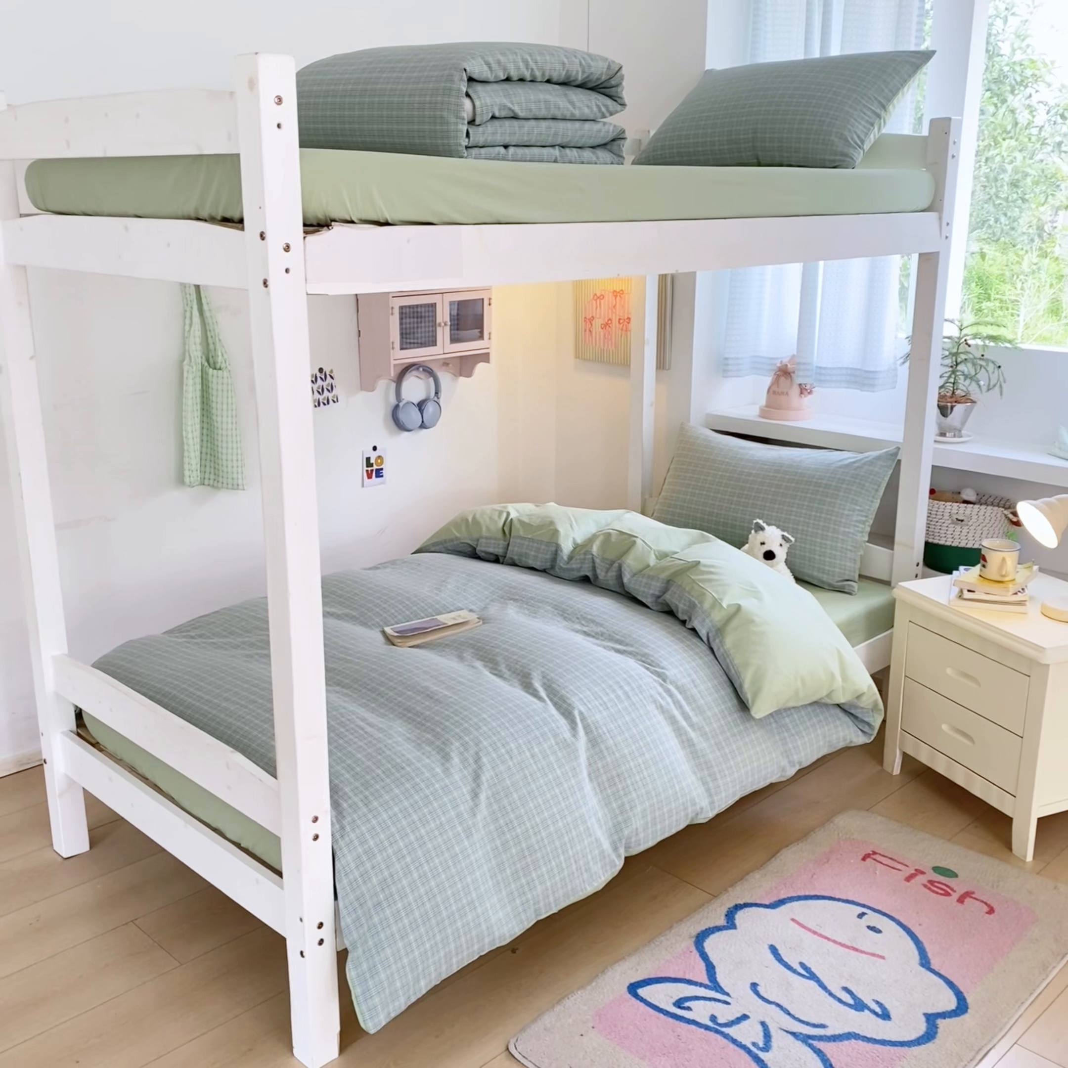 91家纺网 家纺一手货源 找家纺 寐居家纺 2025新款亲肤舒适全棉纯棉色织水洗棉学生三件套 莫尼-绿