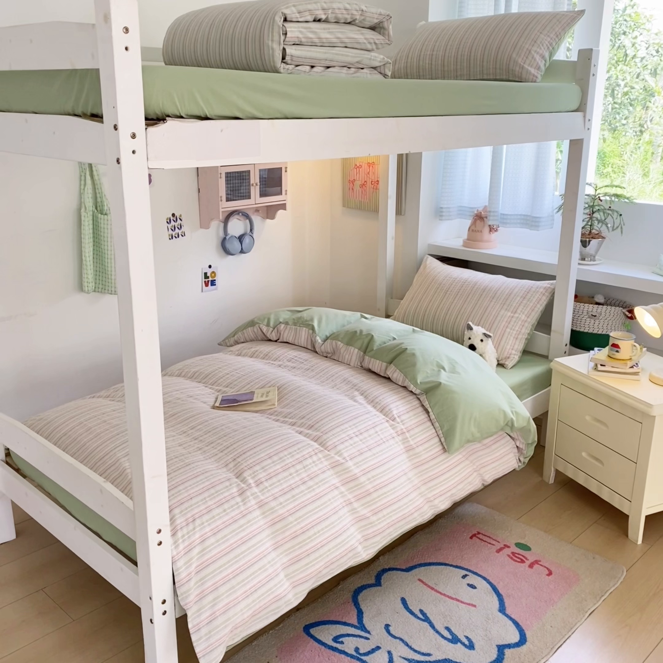 91家纺网 家纺一手货源 找家纺 寐居家纺 2025新款亲肤舒适全棉纯棉色织水洗棉学生三件套 布丁-绿