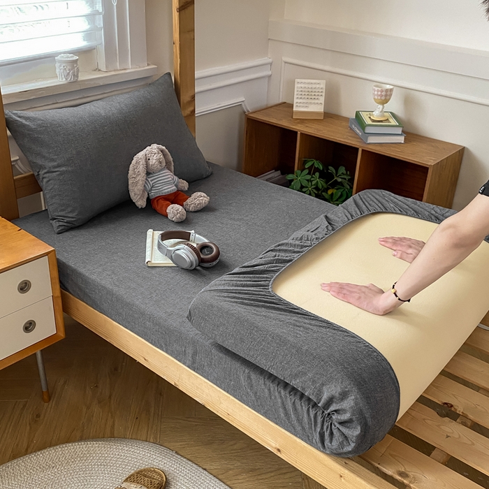 恋人优选 2025新款儿童学生宿舍上下铺全棉纯棉色织床笠单品单床笠床笠单件-无标款系列二 深灰