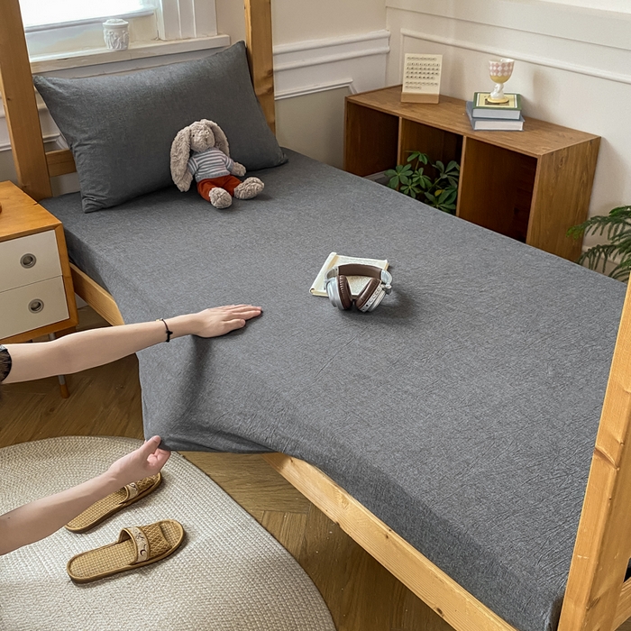 91家纺网 家纺一手货源 找家纺 恋人优选 2025新款儿童学生宿舍上下铺全棉纯棉色织床笠单品单床笠床笠单件-无标款系列二 深灰