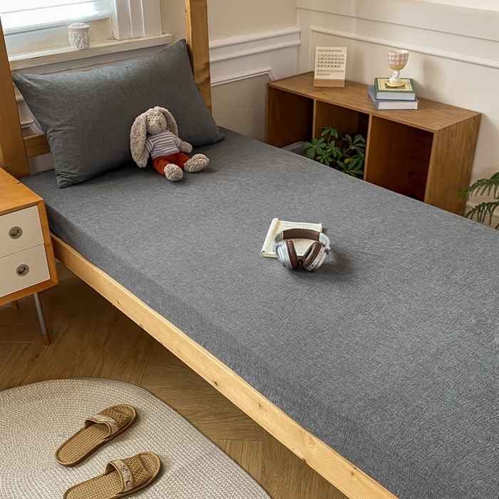 91家纺网 家纺一手货源 找家纺 恋人优选 2025新款儿童学生宿舍上下铺全棉纯棉色织床笠单品单床笠床笠单件-无标款系列二 深灰