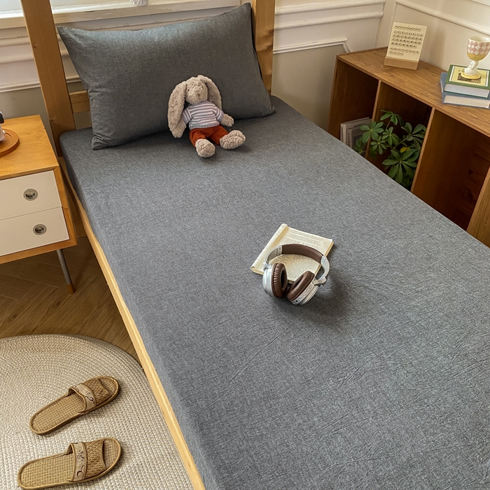 91家纺网 家纺一手货源 找家纺 恋人优选 2025新款儿童学生宿舍上下铺全棉纯棉色织床笠单品单床笠床笠单件-无标款系列二 深灰