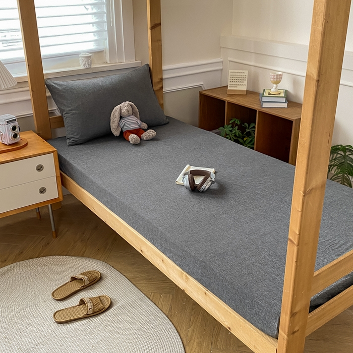 91家纺网 家纺一手货源 找家纺 恋人优选 2025新款儿童学生宿舍上下铺全棉纯棉色织床笠单品单床笠床笠单件-无标款系列二 深灰