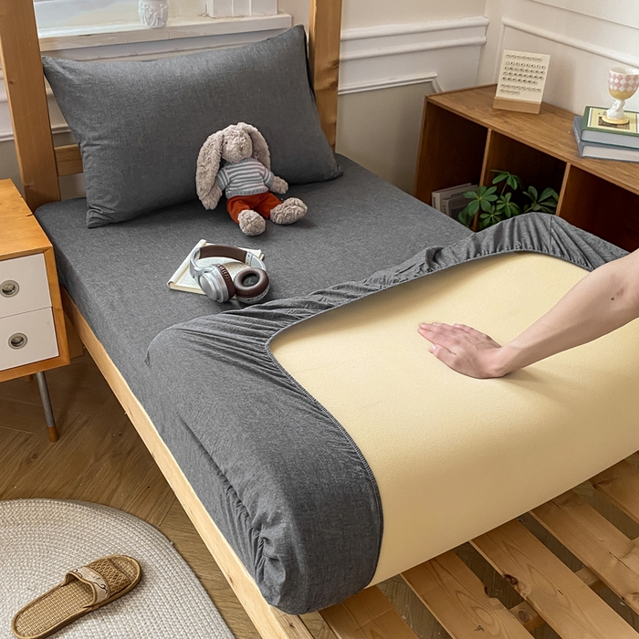 91家纺网 家纺一手货源 找家纺 恋人优选 2025新款儿童学生宿舍上下铺全棉纯棉色织床笠单品单床笠床笠单件-无标款系列二 深灰