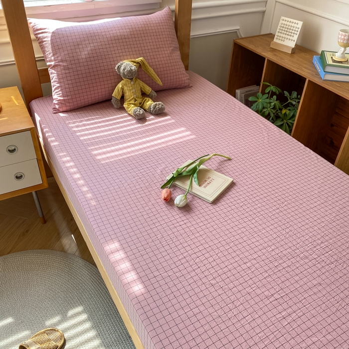 91家纺网 家纺一手货源 找家纺 恋人优选 2025新款儿童学生宿舍上下铺全棉纯棉色织床笠单品单床笠床笠单件-无标款系列二 小粉格