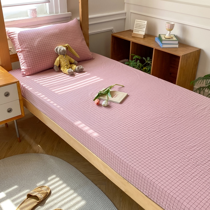 91家纺网 家纺一手货源 找家纺 恋人优选 2025新款儿童学生宿舍上下铺全棉纯棉色织床笠单品单床笠床笠单件-无标款系列二 小粉格