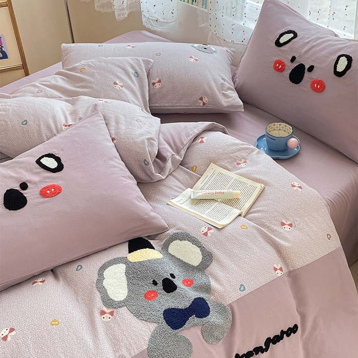 91家纺网 家纺一手货源 找家纺 寐居家纺 2025新款全棉纯棉A类双层纱拼接毛巾绣花四件套 六六考拉