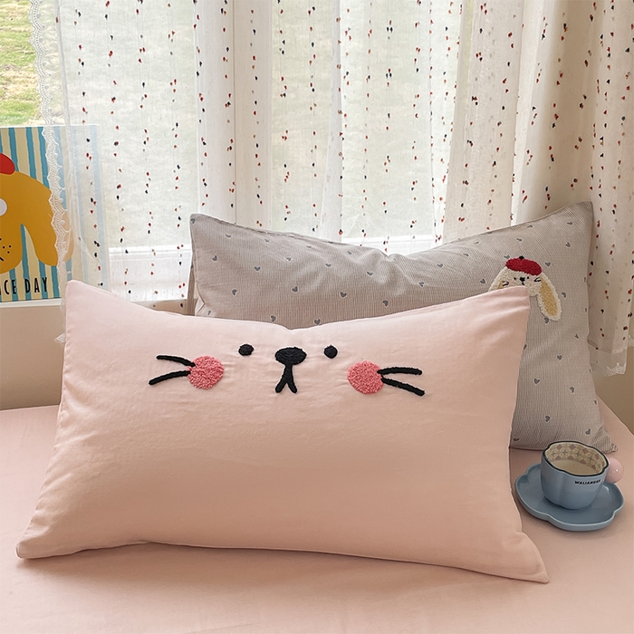 91家纺网 家纺一手货源 找家纺 寐居家纺 2025新款全棉纯棉A类双层纱拼接毛巾绣花四件套 萌兔之星