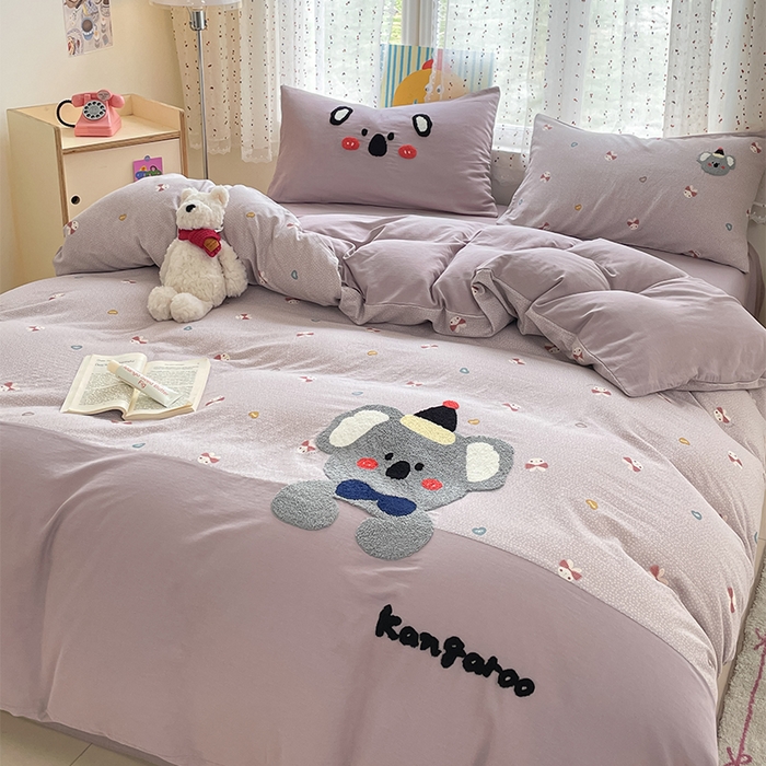 寐居家纺 2025新款全棉纯棉A类双层纱拼接毛巾绣花四件套 六六考拉