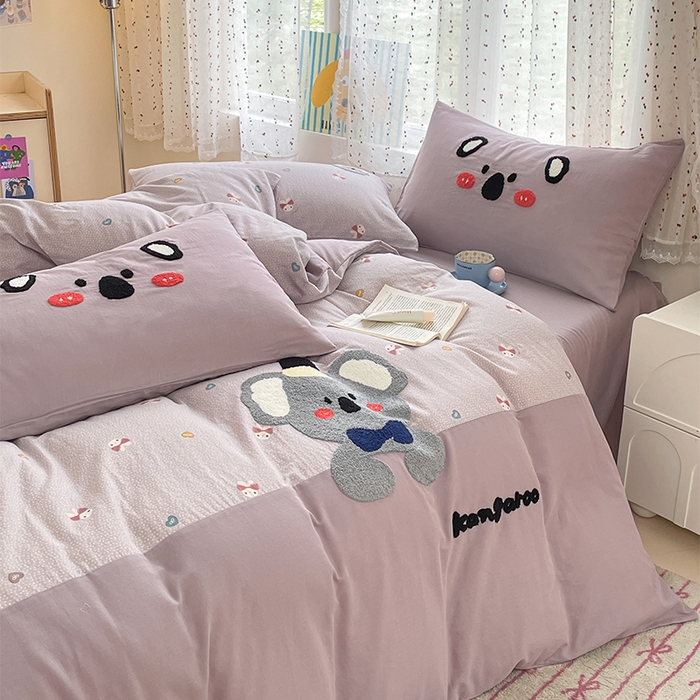 91家纺网 家纺一手货源 找家纺 寐居家纺 2025新款全棉纯棉A类双层纱拼接毛巾绣花四件套 六六考拉