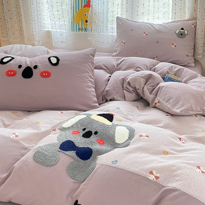 91家纺网 家纺一手货源 找家纺 寐居家纺 2025新款全棉纯棉A类双层纱拼接毛巾绣花四件套 六六考拉