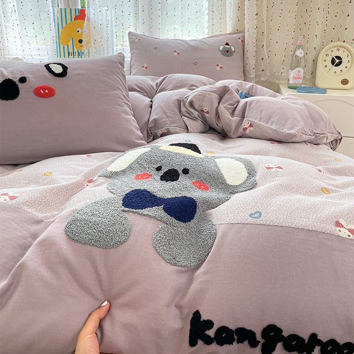 91家纺网 家纺一手货源 找家纺 寐居家纺 2025新款全棉纯棉A类双层纱拼接毛巾绣花四件套 六六考拉