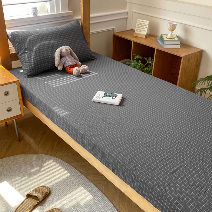 91家纺网 家纺一手货源 找家纺 恋人优选 2025新款儿童学生宿舍上下铺全棉纯棉色织床笠单品单床笠床笠单件-无标款系列二 小灰格