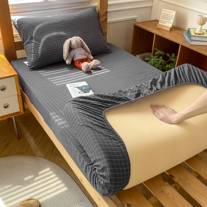 91家纺网 家纺一手货源 找家纺 恋人优选 2025新款儿童学生宿舍上下铺全棉纯棉色织床笠单品单床笠床笠单件-无标款系列二 小灰格