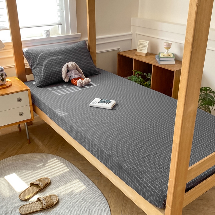 91家纺网 家纺一手货源 找家纺 恋人优选 2025新款儿童学生宿舍上下铺全棉纯棉色织床笠单品单床笠床笠单件-无标款系列二 小灰格