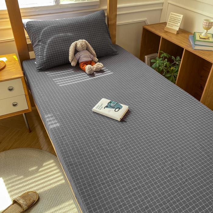 91家纺网 家纺一手货源 找家纺 恋人优选 2025新款儿童学生宿舍上下铺全棉纯棉色织床笠单品单床笠床笠单件-无标款系列二 小灰格