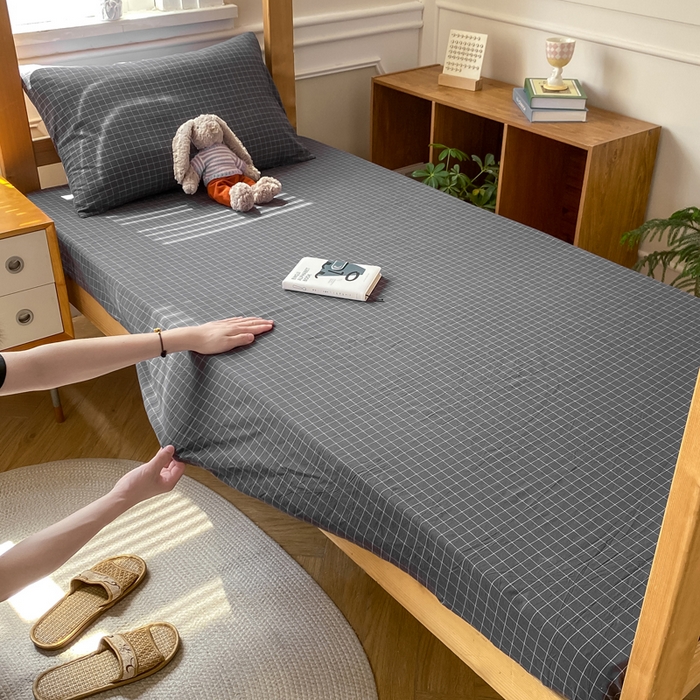 91家纺网 家纺一手货源 找家纺 恋人优选 2025新款儿童学生宿舍上下铺全棉纯棉色织床笠单品单床笠床笠单件-无标款系列二 小灰格
