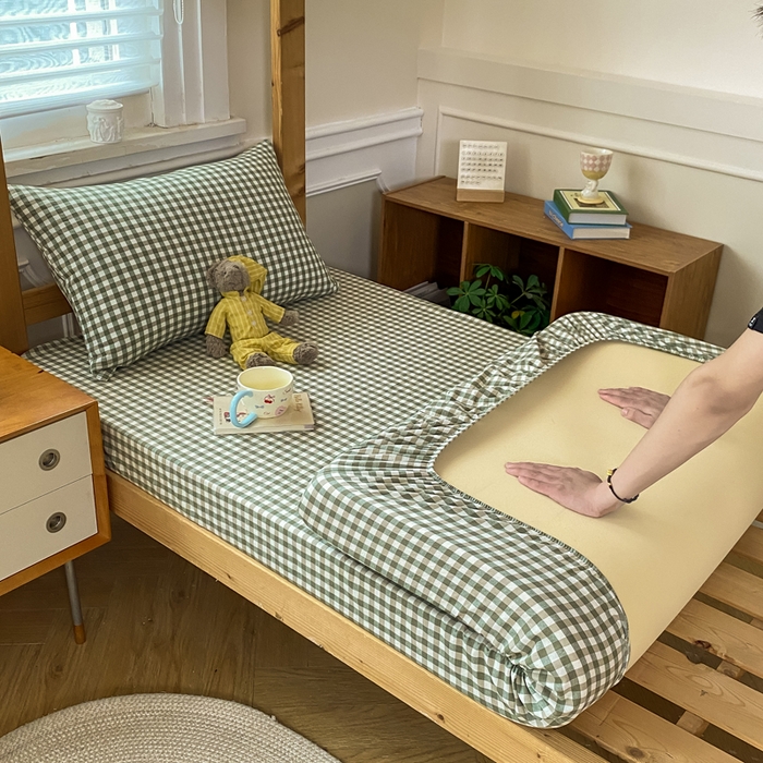 恋人优选 2025新款儿童学生宿舍上下铺全棉纯棉色织床笠单品单床笠床笠单件-无标款系列二 小绿格