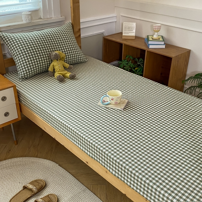 91家纺网 家纺一手货源 找家纺 恋人优选 2025新款儿童学生宿舍上下铺全棉纯棉色织床笠单品单床笠床笠单件-无标款系列二 小绿格