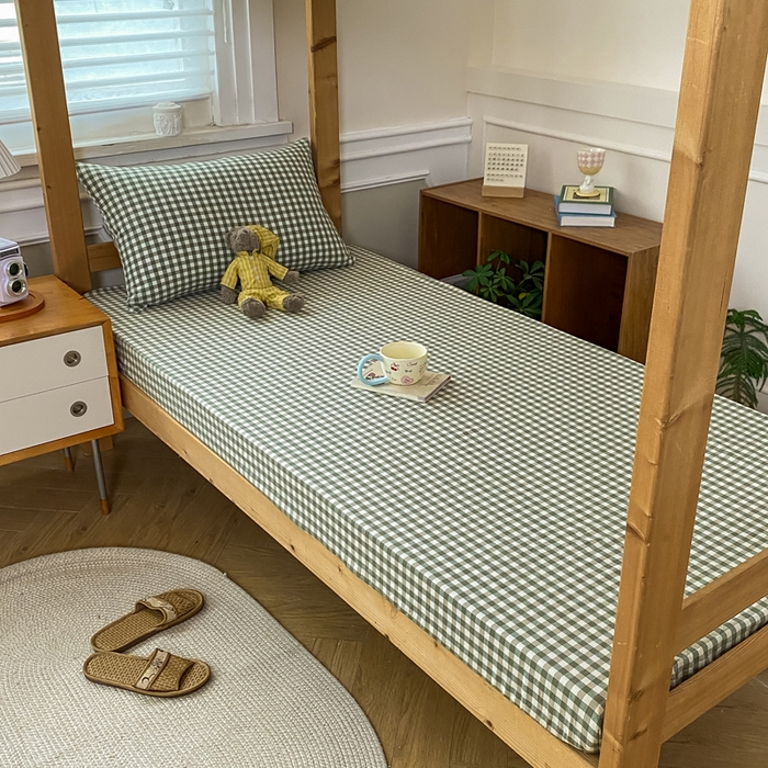 91家纺网 家纺一手货源 找家纺 恋人优选 2025新款儿童学生宿舍上下铺全棉纯棉色织床笠单品单床笠床笠单件-无标款系列二 小绿格