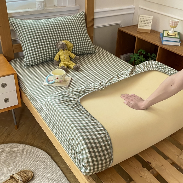 91家纺网 家纺一手货源 找家纺 恋人优选 2025新款儿童学生宿舍上下铺全棉纯棉色织床笠单品单床笠床笠单件-无标款系列二 小绿格