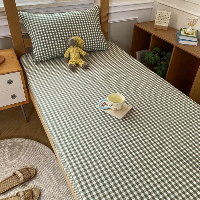 91家纺网 家纺一手货源 找家纺 恋人优选 2025新款儿童学生宿舍上下铺全棉纯棉色织床笠单品单床笠床笠单件-无标款系列二 小绿格