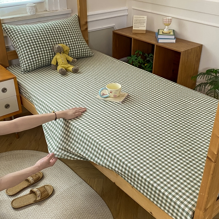 91家纺网 家纺一手货源 找家纺 恋人优选 2025新款儿童学生宿舍上下铺全棉纯棉色织床笠单品单床笠床笠单件-无标款系列二 小绿格