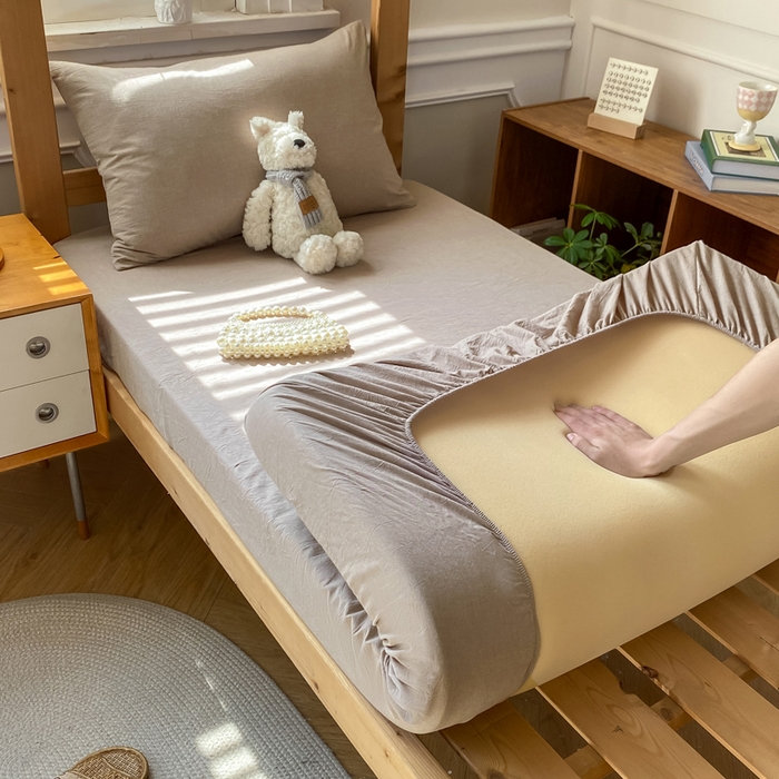 91家纺网 家纺一手货源 找家纺 恋人优选 2025新款儿童学生宿舍上下铺全棉纯棉色织床笠单品单床笠床笠单件-无标款系列二 杏仁棕