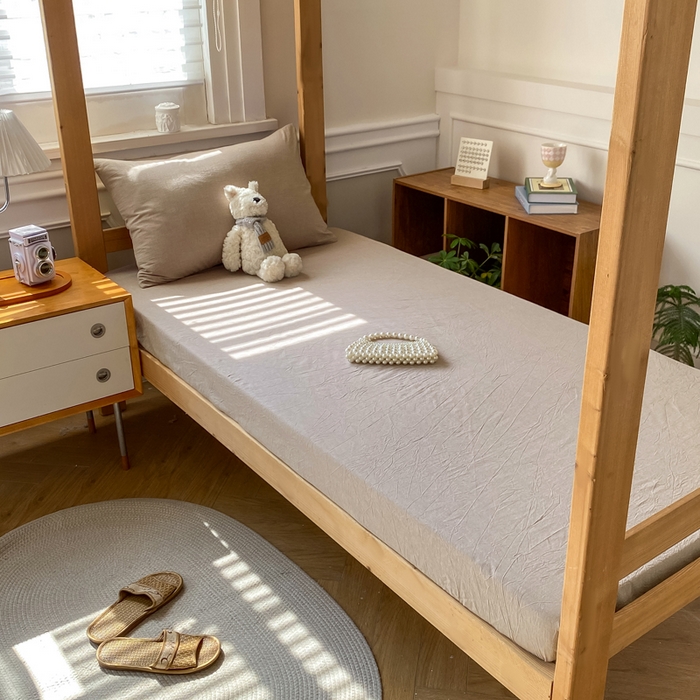 91家纺网 家纺一手货源 找家纺 恋人优选 2025新款儿童学生宿舍上下铺全棉纯棉色织床笠单品单床笠床笠单件-无标款系列二 杏仁棕