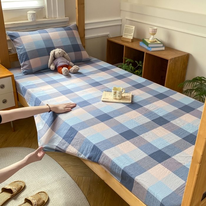 91家纺网 家纺一手货源 找家纺 恋人优选 2025新款儿童学生宿舍上下铺全棉纯棉色织床笠单品单床笠床笠单件-无标款系列二 英伦兰