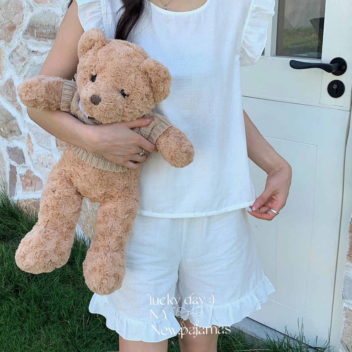 91家纺网 家纺一手货源 找家纺 纽约生活 2025新款韩系双层纱复古小飞袖居家服 奶油白