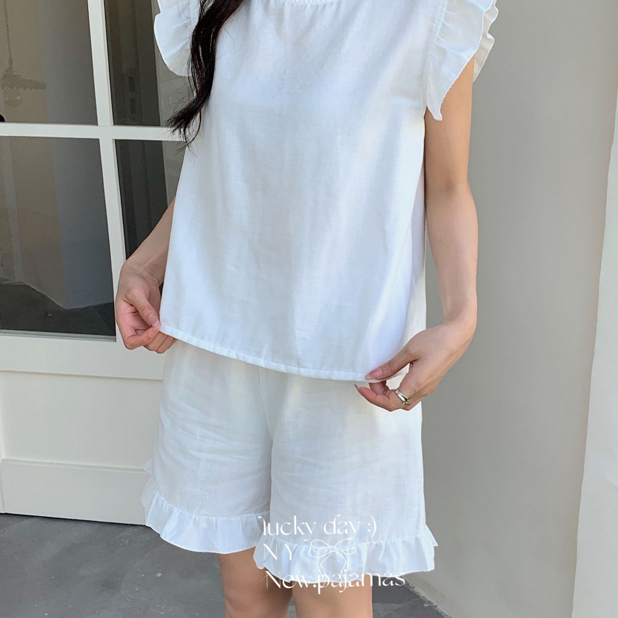 91家纺网 家纺一手货源 找家纺 纽约生活 2025新款韩系双层纱复古小飞袖居家服 奶油白