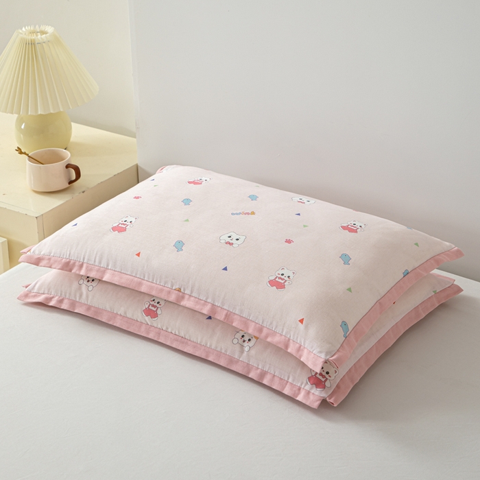 91家纺网 家纺一手货源 找家纺 大熊枕芯 2025新款全棉双层纱儿童棉花枕枕头枕芯 儿童棉花枕-粉猫 30x50cm/只