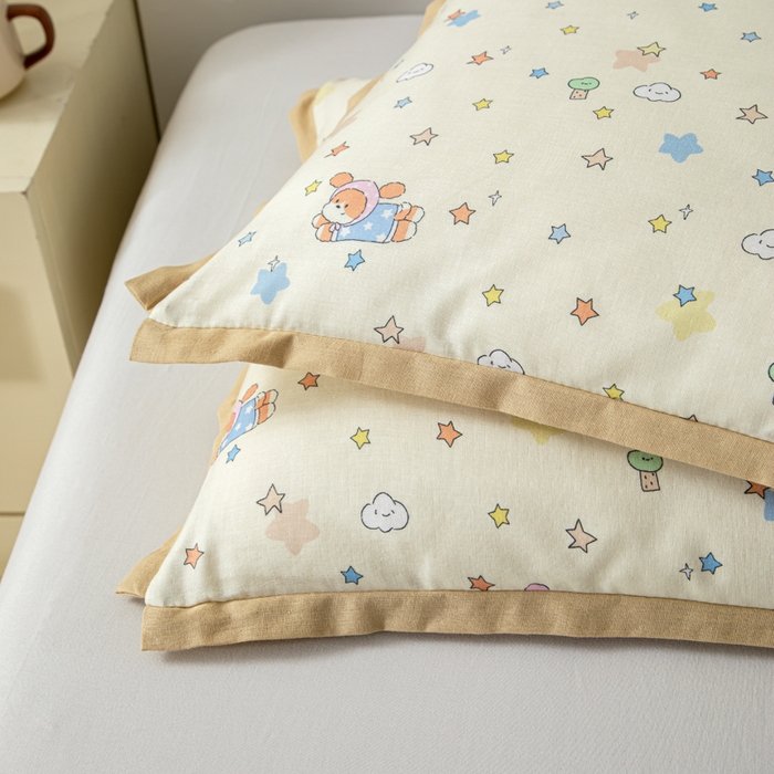 91家纺网 家纺一手货源 找家纺 大熊枕芯 2025新款全棉双层纱儿童棉花枕枕头枕芯 儿童棉花枕-星星 30x50cm/只