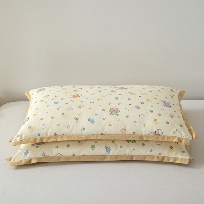 91家纺网 家纺一手货源 找家纺 大熊枕芯 2025新款全棉双层纱儿童棉花枕枕头枕芯 儿童棉花枕-星星 30x50cm/对