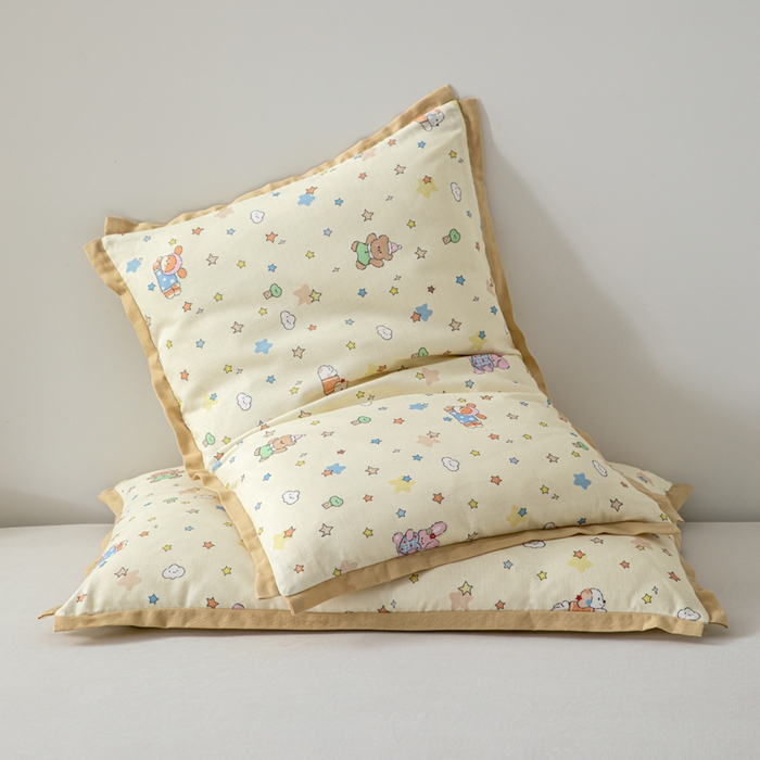 91家纺网 家纺一手货源 找家纺 大熊枕芯 2025新款全棉双层纱儿童棉花枕枕头枕芯 儿童棉花枕-星星 30x50cm/对