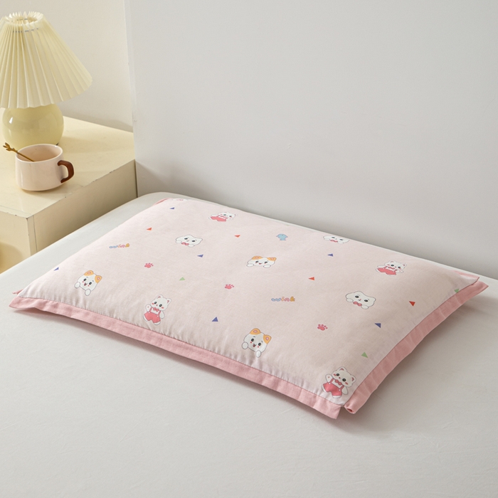 大熊枕芯 2025新款全棉双层纱儿童棉花枕枕头枕芯 儿童棉花枕-粉猫 30x50cm/对