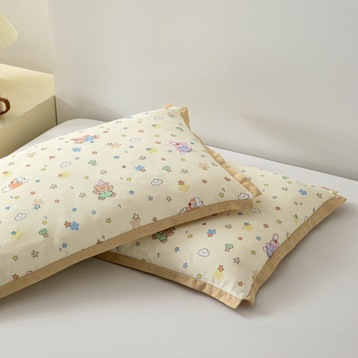 91家纺网 家纺一手货源 找家纺 大熊枕芯 2025新款全棉双层纱儿童棉花枕枕头枕芯 儿童棉花枕-星星 30x50cm/对