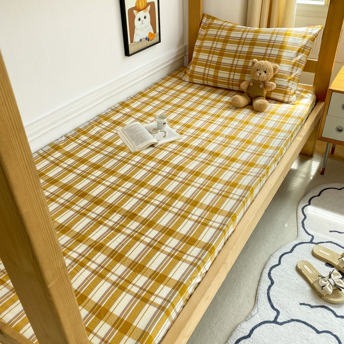 91家纺网 家纺一手货源 找家纺 恋人优选 2025新款儿童学生宿舍上下铺全棉纯棉色织床笠单品单床笠床笠单件-无标款系列一 芒果格