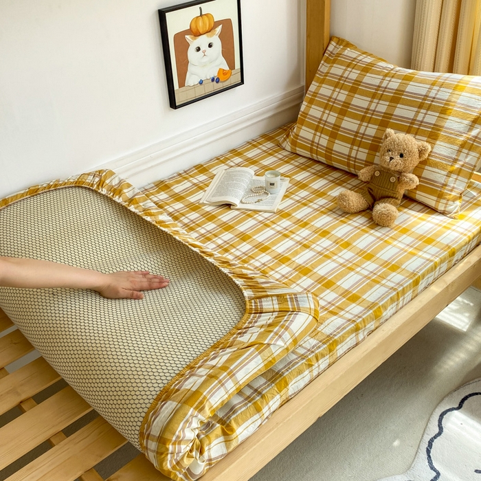 91家纺网 家纺一手货源 找家纺 恋人优选 2025新款儿童学生宿舍上下铺全棉纯棉色织床笠单品单床笠床笠单件-无标款系列一 芒果格