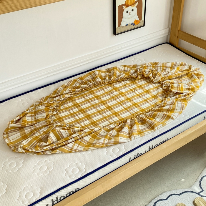 91家纺网 家纺一手货源 找家纺 恋人优选 2025新款儿童学生宿舍上下铺全棉纯棉色织床笠单品单床笠床笠单件-无标款系列一 芒果格