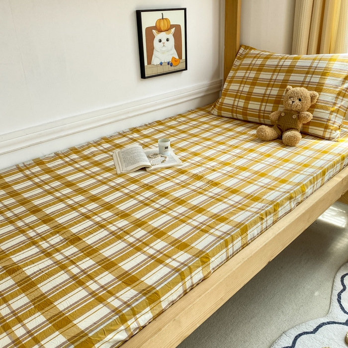 91家纺网 家纺一手货源 找家纺 恋人优选 2025新款儿童学生宿舍上下铺全棉纯棉色织床笠单品单床笠床笠单件-无标款系列一 芒果格