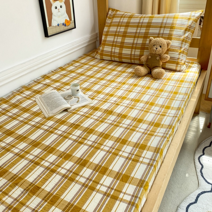 91家纺网 家纺一手货源 找家纺 恋人优选 2025新款儿童学生宿舍上下铺全棉纯棉色织床笠单品单床笠床笠单件-无标款系列一 芒果格