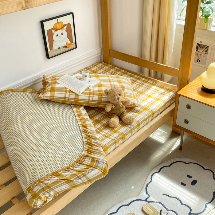 91家纺网 家纺一手货源 找家纺 恋人优选 2025新款儿童学生宿舍上下铺全棉纯棉色织床笠单品单床笠床笠单件-无标款系列一 芒果格