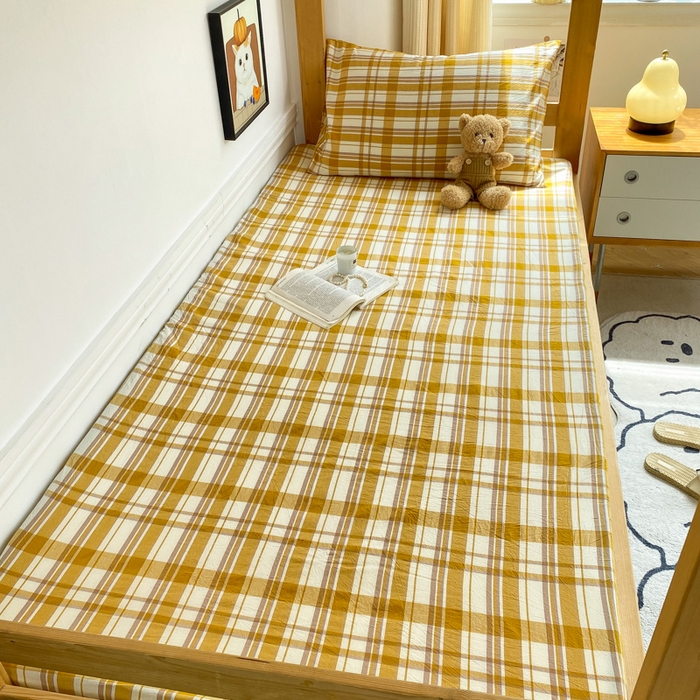 91家纺网 家纺一手货源 找家纺 恋人优选 2025新款儿童学生宿舍上下铺全棉纯棉色织床笠单品单床笠床笠单件-无标款系列一 芒果格